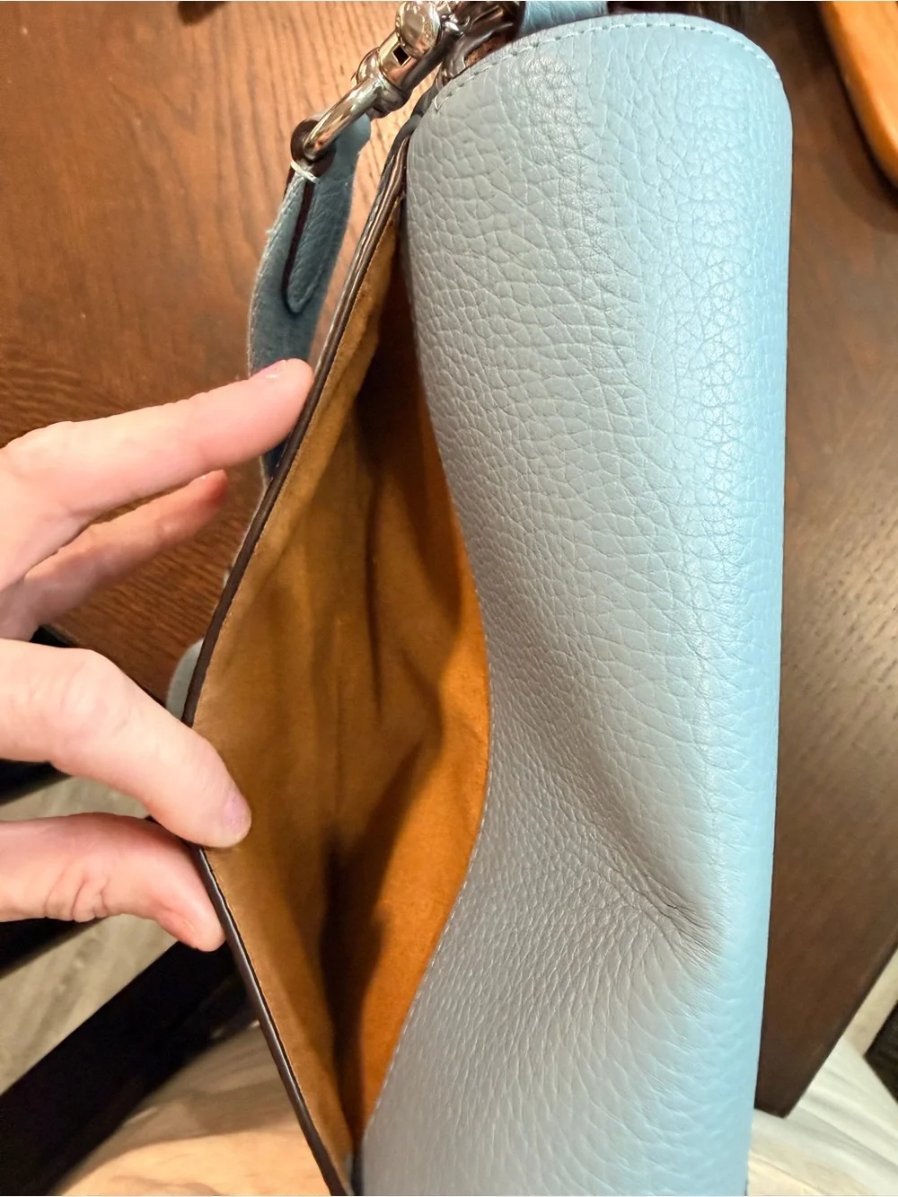 Coach Light Blue Pebble Leather Crossbody with Buckle Detail